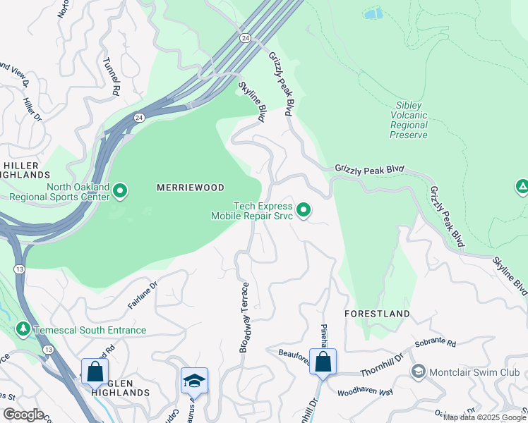 map of restaurants, bars, coffee shops, grocery stores, and more near 6696 Pine Needle Drive in Oakland