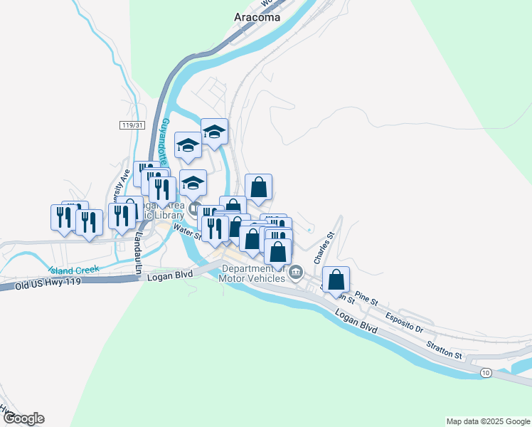 map of restaurants, bars, coffee shops, grocery stores, and more near 591 Cole Street in Logan