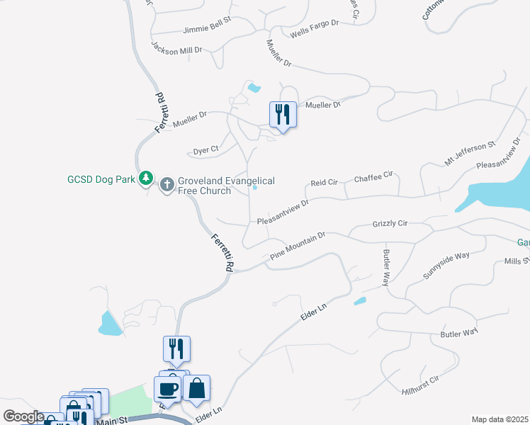 map of restaurants, bars, coffee shops, grocery stores, and more near 19230 Pleasant View Dr in Groveland-Big Oak Flat