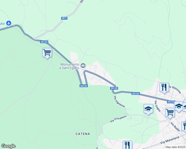 map of restaurants, bars, coffee shops, grocery stores, and more near 97 SS120 in Linguaglossa