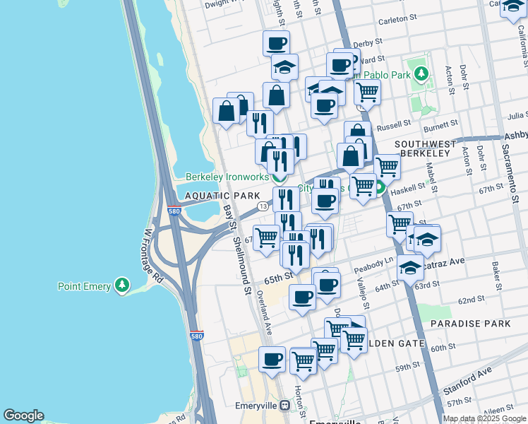 map of restaurants, bars, coffee shops, grocery stores, and more near 742 Folger Avenue in Berkeley