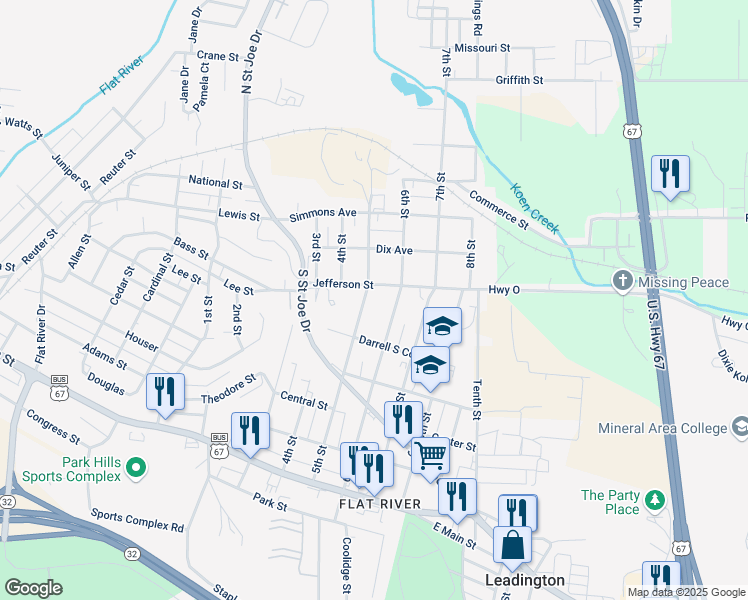 map of restaurants, bars, coffee shops, grocery stores, and more near 514 6th Street in Park Hills
