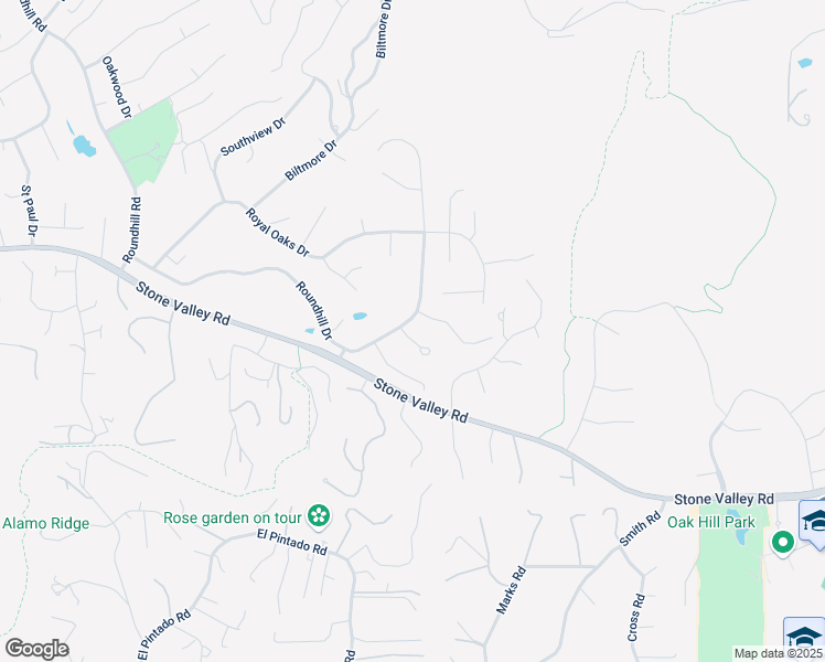 map of restaurants, bars, coffee shops, grocery stores, and more near 2530 Roundhill Drive in Alamo