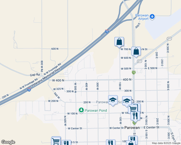 map of restaurants, bars, coffee shops, grocery stores, and more near 446 North 400 West in Parowan