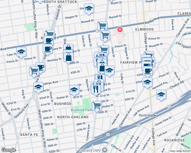 map of restaurants, bars, coffee shops, grocery stores, and more near 552 North Street in Oakland