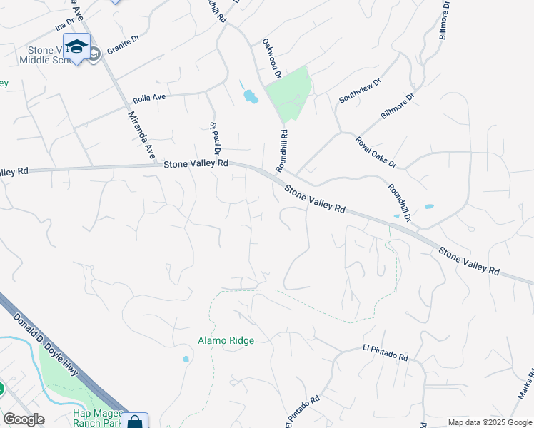 map of restaurants, bars, coffee shops, grocery stores, and more near 143 Valley Oaks Drive in Alamo