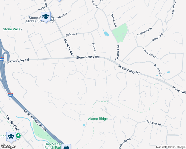 map of restaurants, bars, coffee shops, grocery stores, and more near 2180 Nelda Way in Alamo