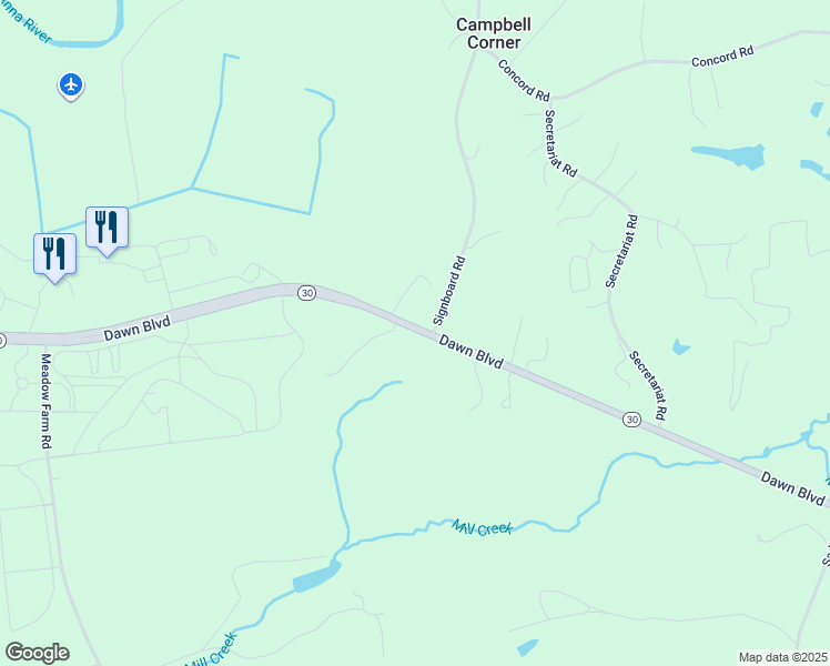 map of restaurants, bars, coffee shops, grocery stores, and more near 14030 Dawn Boulevard in Doswell