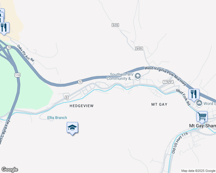 map of restaurants, bars, coffee shops, grocery stores, and more near 32 Mesquite Alley in Mount Gay-Shamrock