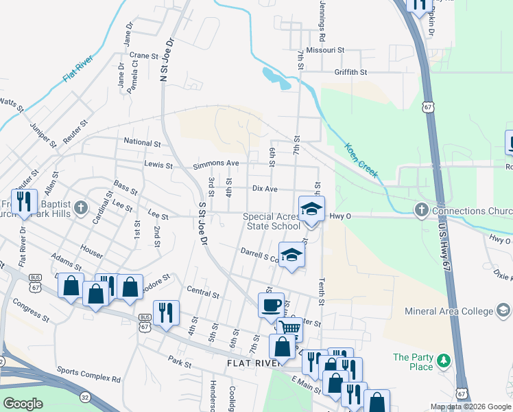 map of restaurants, bars, coffee shops, grocery stores, and more near 507 Dix Avenue in Park Hills