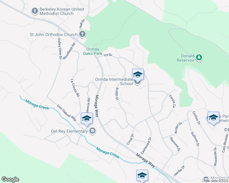map of restaurants, bars, coffee shops, grocery stores, and more near 133 Ardith Drive in Orinda