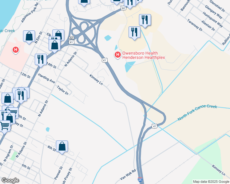 map of restaurants, bars, coffee shops, grocery stores, and more near Highway 41 in Henderson