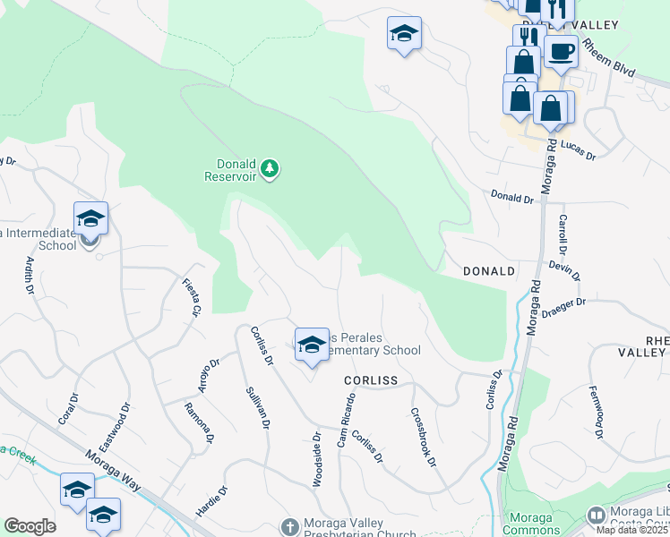 map of restaurants, bars, coffee shops, grocery stores, and more near 699 Camino Ricardo in Moraga