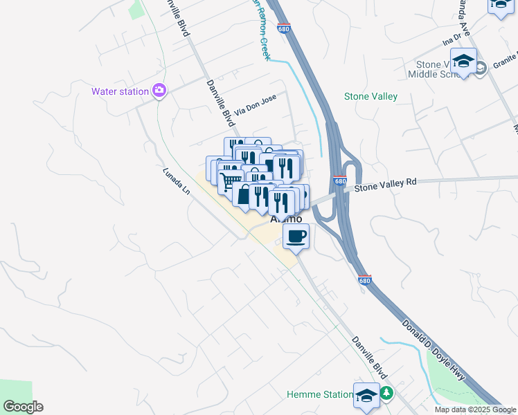 map of restaurants, bars, coffee shops, grocery stores, and more near 215 Alamo Plaza in Alamo