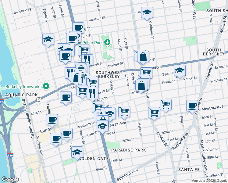 map of restaurants, bars, coffee shops, grocery stores, and more near in Berkeley
