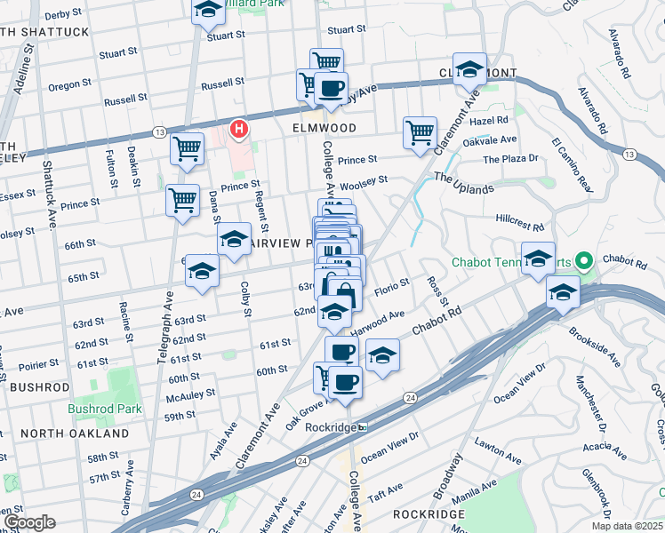 map of restaurants, bars, coffee shops, grocery stores, and more near 3201 College Avenue in Berkeley