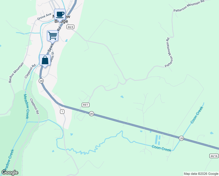 map of restaurants, bars, coffee shops, grocery stores, and more near 383 Coon Creek Road in Meadow Bridge