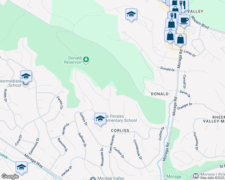 map of restaurants, bars, coffee shops, grocery stores, and more near 699 Camino Ricardo in Moraga
