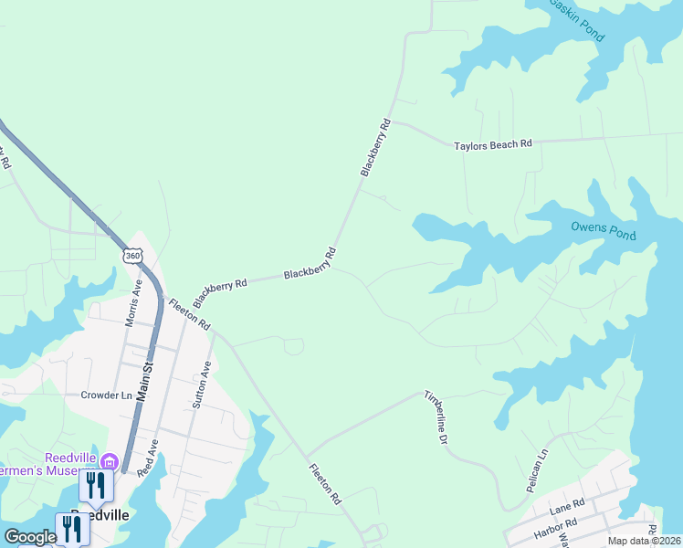 map of restaurants, bars, coffee shops, grocery stores, and more near 620 Twin Harbor Road in Reedville