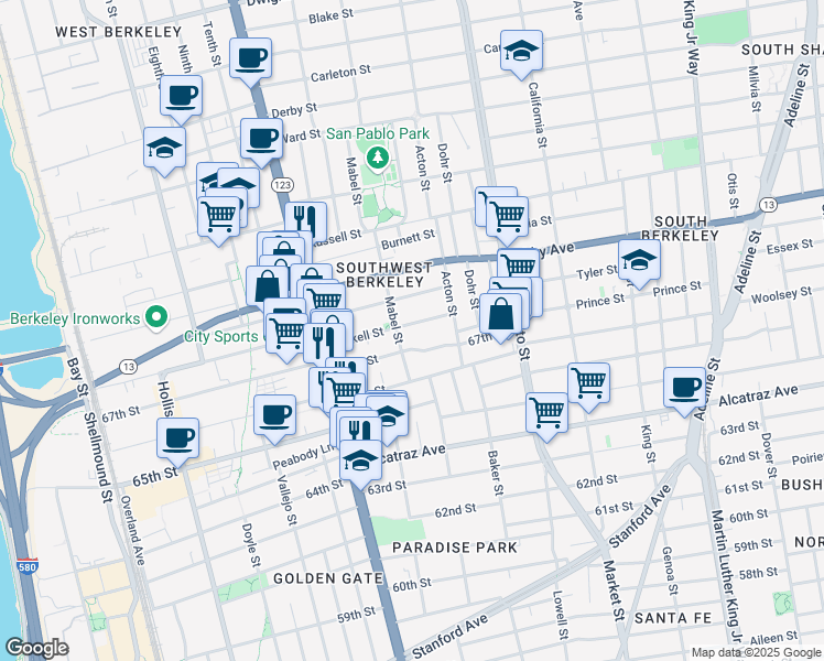 map of restaurants, bars, coffee shops, grocery stores, and more near 1310 Haskell Street in Berkeley