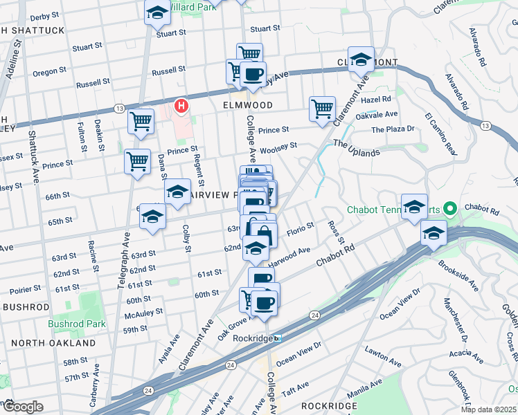 map of restaurants, bars, coffee shops, grocery stores, and more near 3201 College Avenue in Berkeley