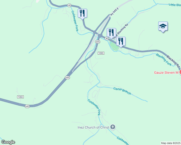 map of restaurants, bars, coffee shops, grocery stores, and more near Mary Drive in Inez