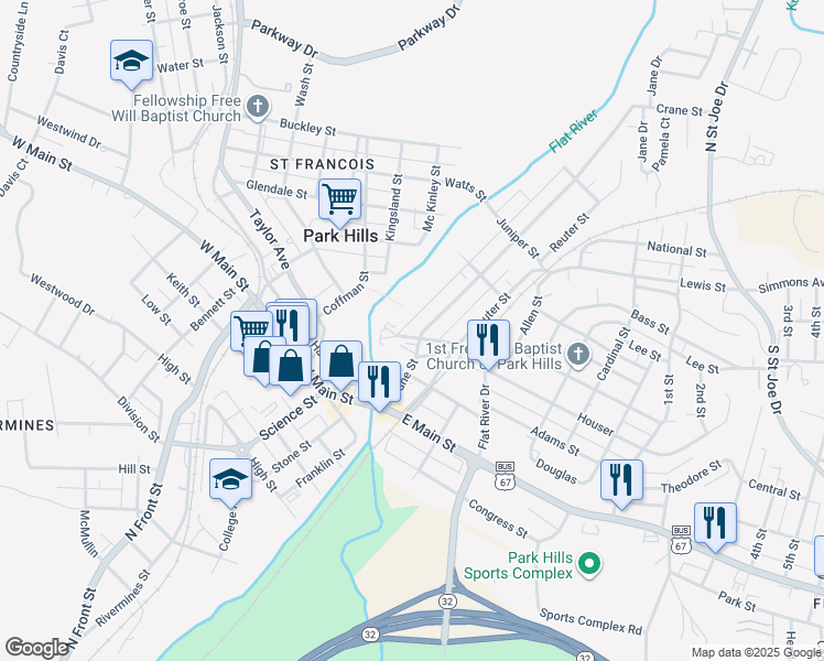 map of restaurants, bars, coffee shops, grocery stores, and more near 14 Mimosa Street in Park Hills