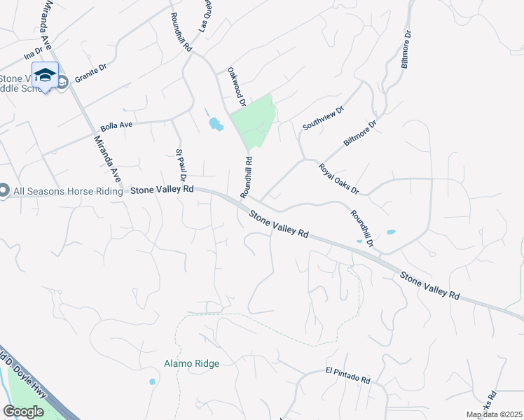 map of restaurants, bars, coffee shops, grocery stores, and more near 2316 Roundhill Drive in Alamo