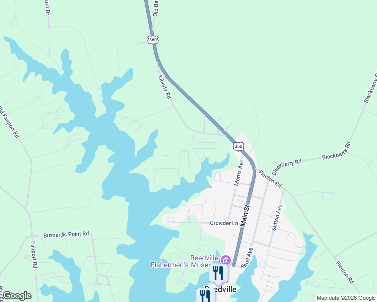 map of restaurants, bars, coffee shops, grocery stores, and more near 40 Whaley Lane in Reedville
