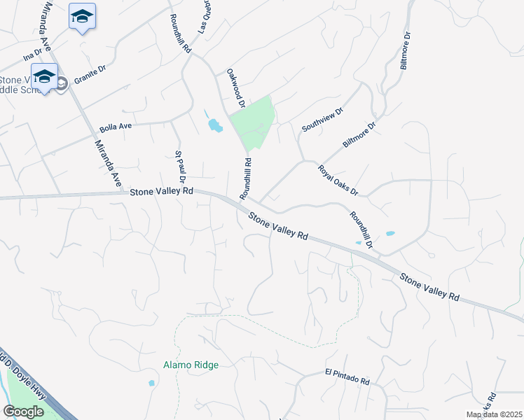 map of restaurants, bars, coffee shops, grocery stores, and more near 2316 Roundhill Drive in Alamo