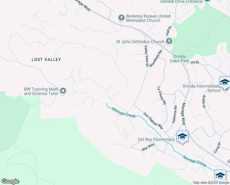 map of restaurants, bars, coffee shops, grocery stores, and more near 4 Lost Valley Drive in Orinda