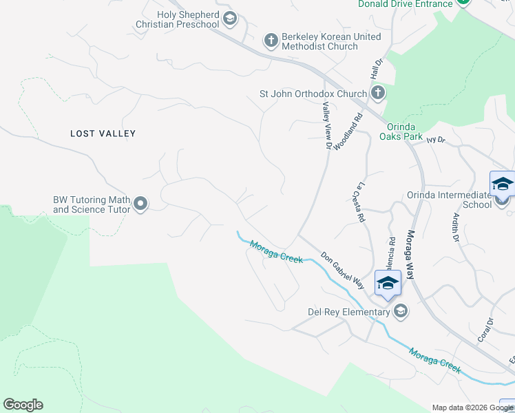 map of restaurants, bars, coffee shops, grocery stores, and more near 4 Lost Valley Drive in Orinda