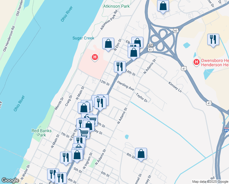 map of restaurants, bars, coffee shops, grocery stores, and more near 400-498 Crestview Dr in Henderson