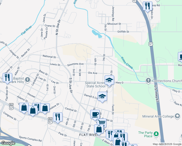 map of restaurants, bars, coffee shops, grocery stores, and more near 507 Dix Avenue in Park Hills