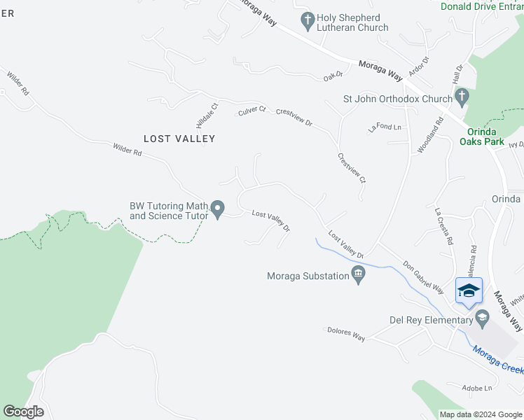 map of restaurants, bars, coffee shops, grocery stores, and more near 47 Lost Valley Drive in Orinda