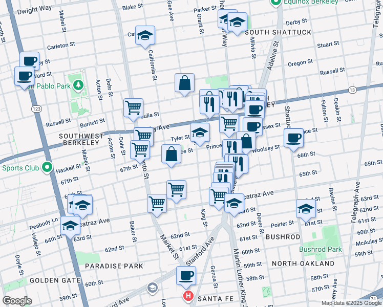map of restaurants, bars, coffee shops, grocery stores, and more near in Berkeley
