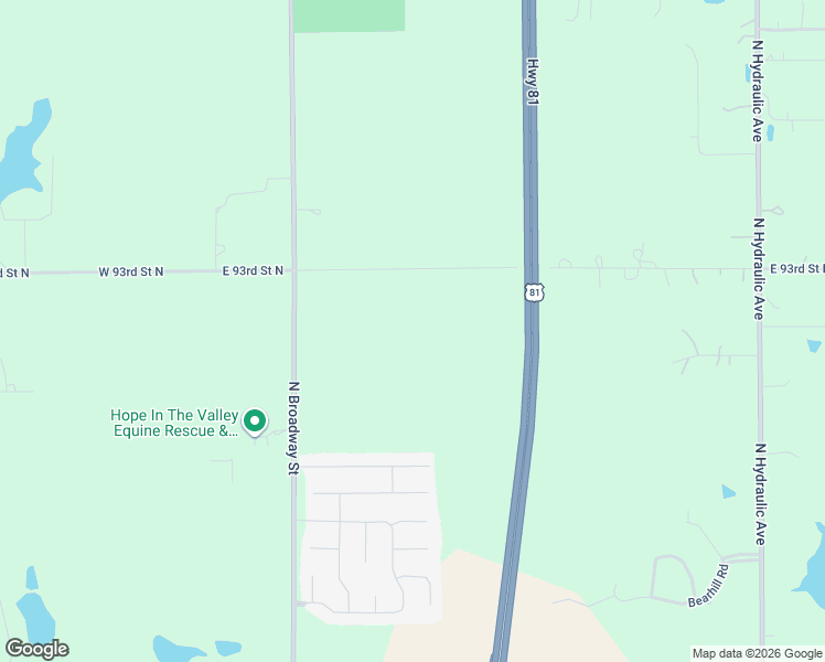 map of restaurants, bars, coffee shops, grocery stores, and more near 1201 East 93rd Street North in Valley Center