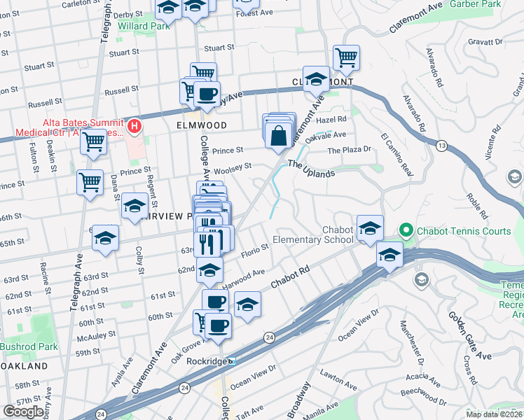map of restaurants, bars, coffee shops, grocery stores, and more near in Berkeley