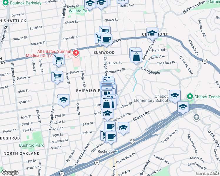 map of restaurants, bars, coffee shops, grocery stores, and more near 3149 Lewiston Avenue in Berkeley