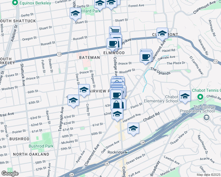 map of restaurants, bars, coffee shops, grocery stores, and more near 3136 College Avenue in Berkeley