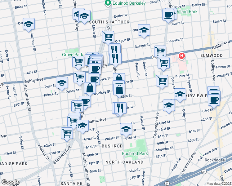 map of restaurants, bars, coffee shops, grocery stores, and more near in Berkeley