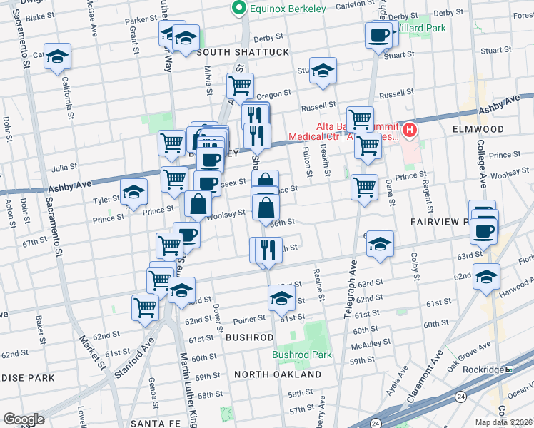 map of restaurants, bars, coffee shops, grocery stores, and more near in Berkeley