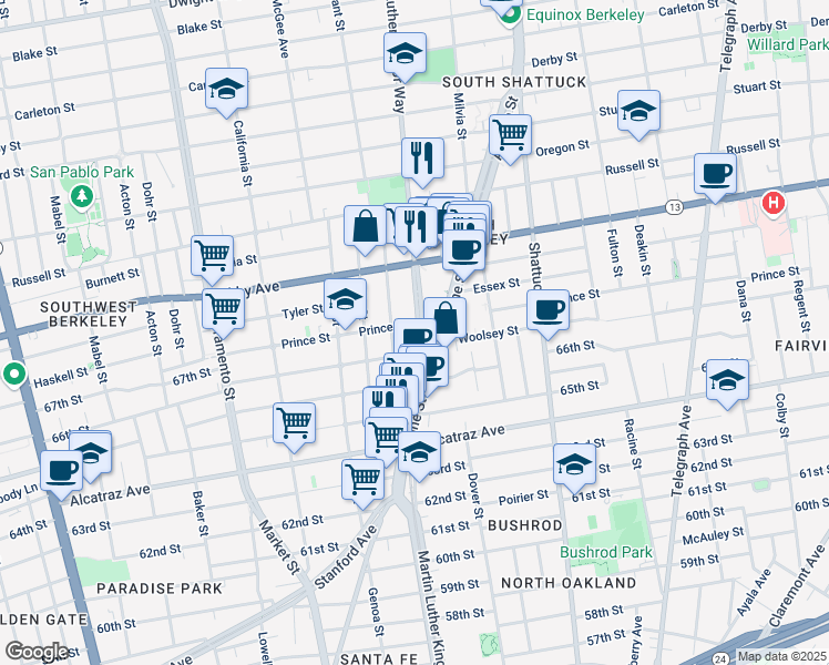 map of restaurants, bars, coffee shops, grocery stores, and more near in Berkeley