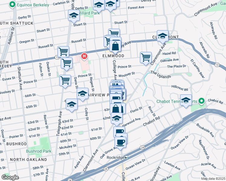 map of restaurants, bars, coffee shops, grocery stores, and more near 3136 College Avenue in Berkeley