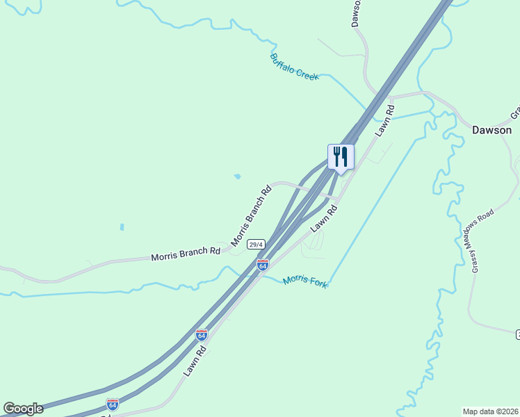 map of restaurants, bars, coffee shops, grocery stores, and more near 3149 Morris Branch Road in Grassy Meadows