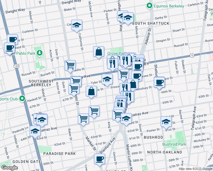 map of restaurants, bars, coffee shops, grocery stores, and more near in Berkeley