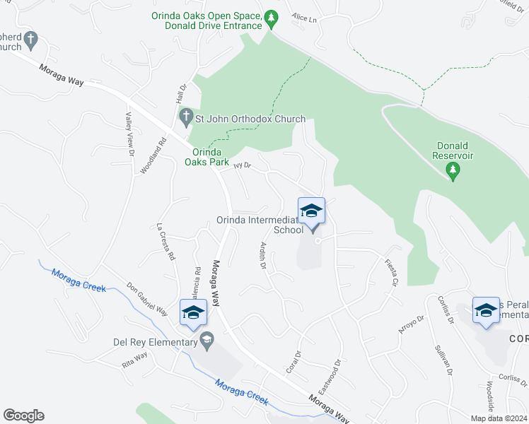 map of restaurants, bars, coffee shops, grocery stores, and more near 120 Leslee Lane in Orinda