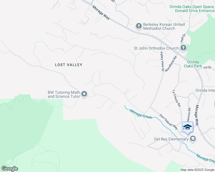 map of restaurants, bars, coffee shops, grocery stores, and more near 25 Lost Valley Drive in Orinda