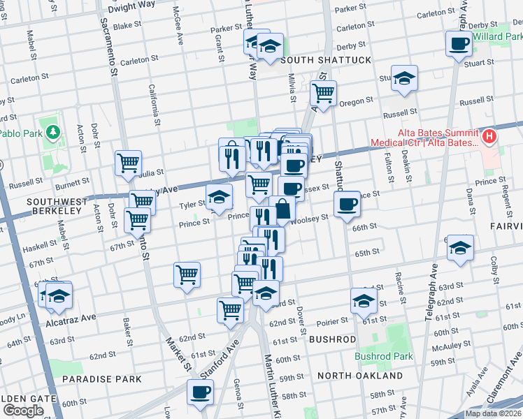 map of restaurants, bars, coffee shops, grocery stores, and more near in Berkeley