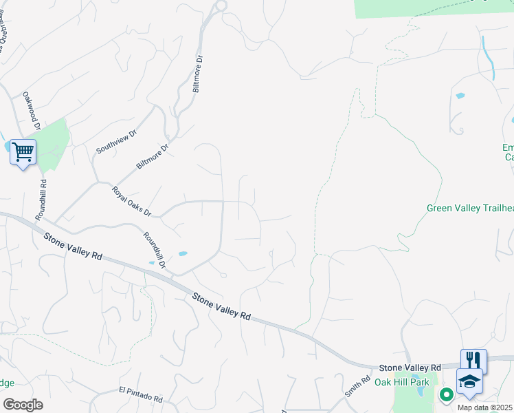 map of restaurants, bars, coffee shops, grocery stores, and more near 2565 Royal Oaks Drive in Alamo